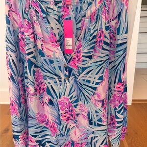 Lilly Pulitzer Tropical Floral V-Neck Tunic in Blue and Pink